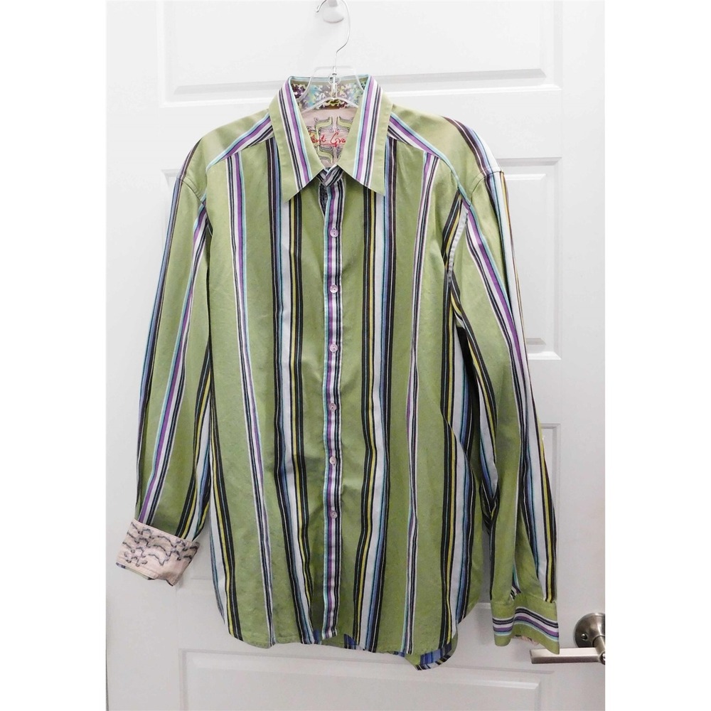 Robert Graham 100%‎ Cotton Green Multicolor Stripe Button Down Shirt L